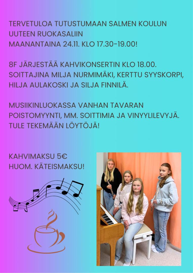 Tervetuloa kahvikonserttiin keskuskoululle ma 24.11. klo17.30