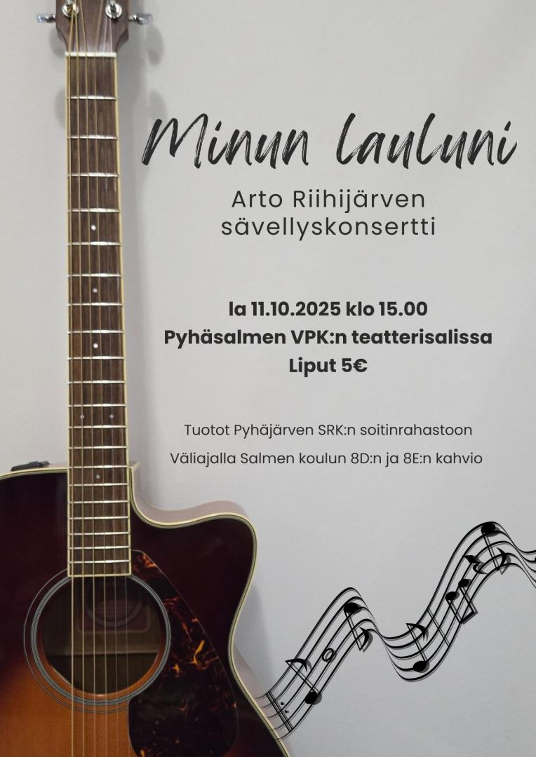 kuvassa on kitara ja konsertin tiedot.
