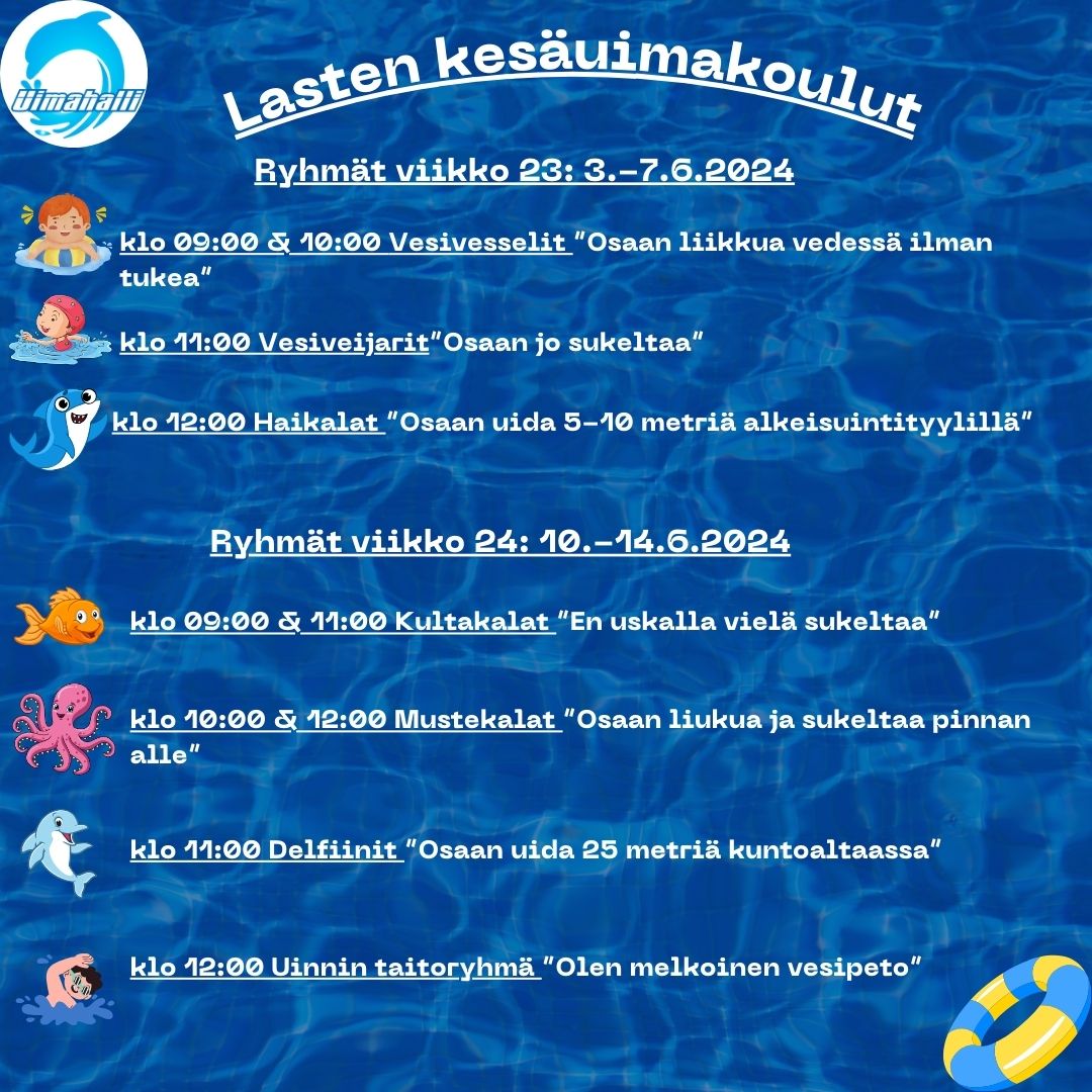 Kesän 2024 lasten kesäuimakoulut