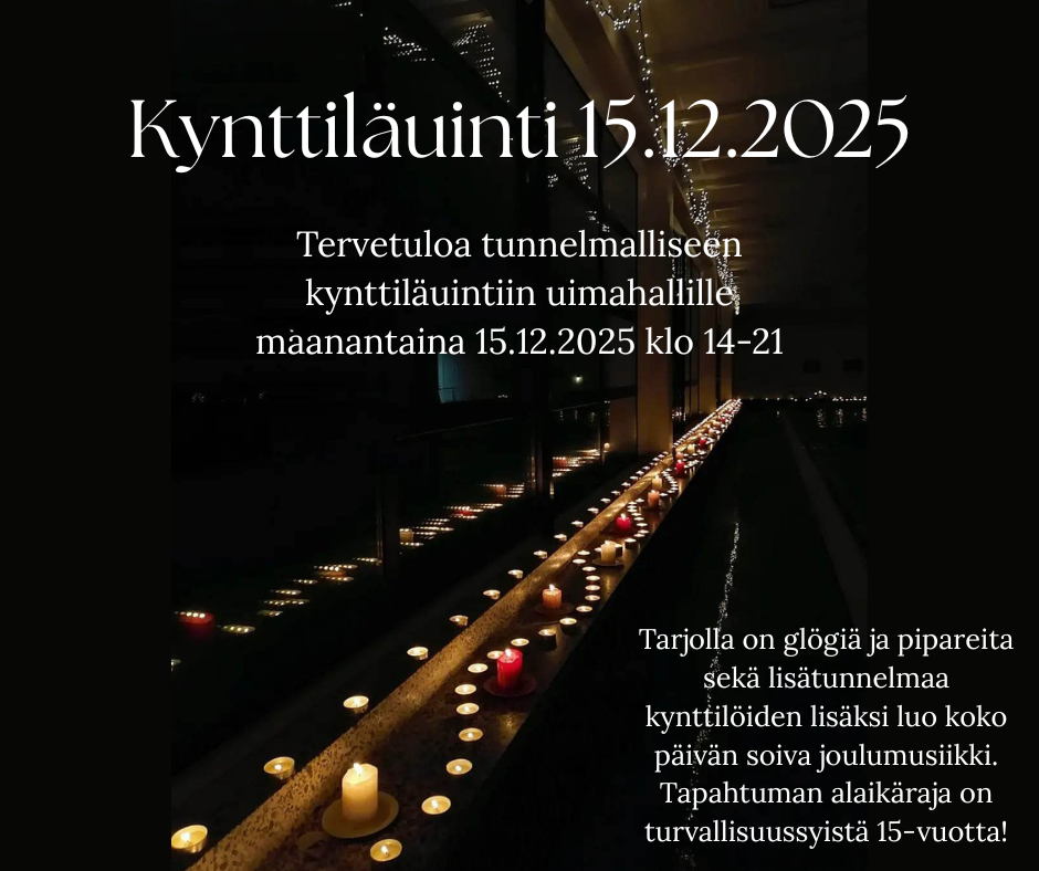 Kynttiläuinti Pyhäjärven uimahallilla maanantaina 15.12.2025 klo 14.00-21.00. 