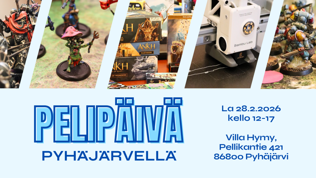 Pelipäivä Pyhäjärvellä 28.2.2026 kello 12.00-17.00 Villa Hymyssä.